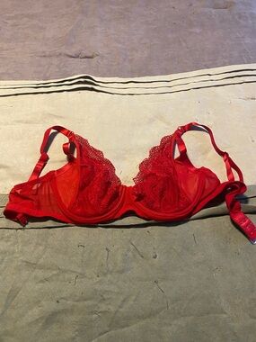 Adore Me Red Sheer Lace Underwire Bra